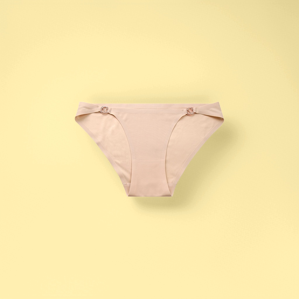 Five-piece colored women's underwear with black, brown, green, light blue and beige metal buckle logo