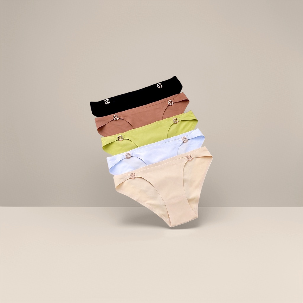 Five-piece colored women's underwear with black, brown, green, light blue and beige metal buckle logo Application Scenario