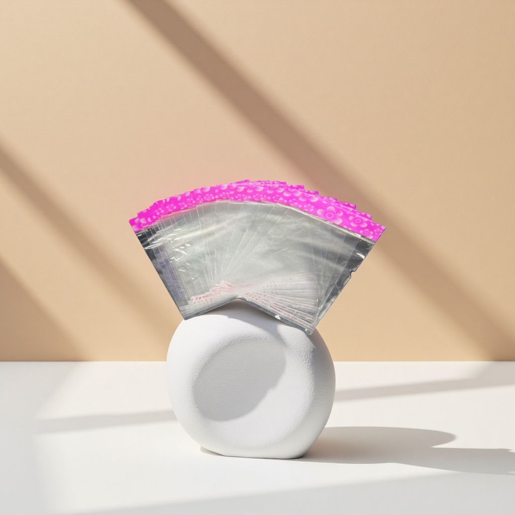 A thickened, leak-proof, sealed and fresh-keeping plastic bag with a pink sealing strip details Picture