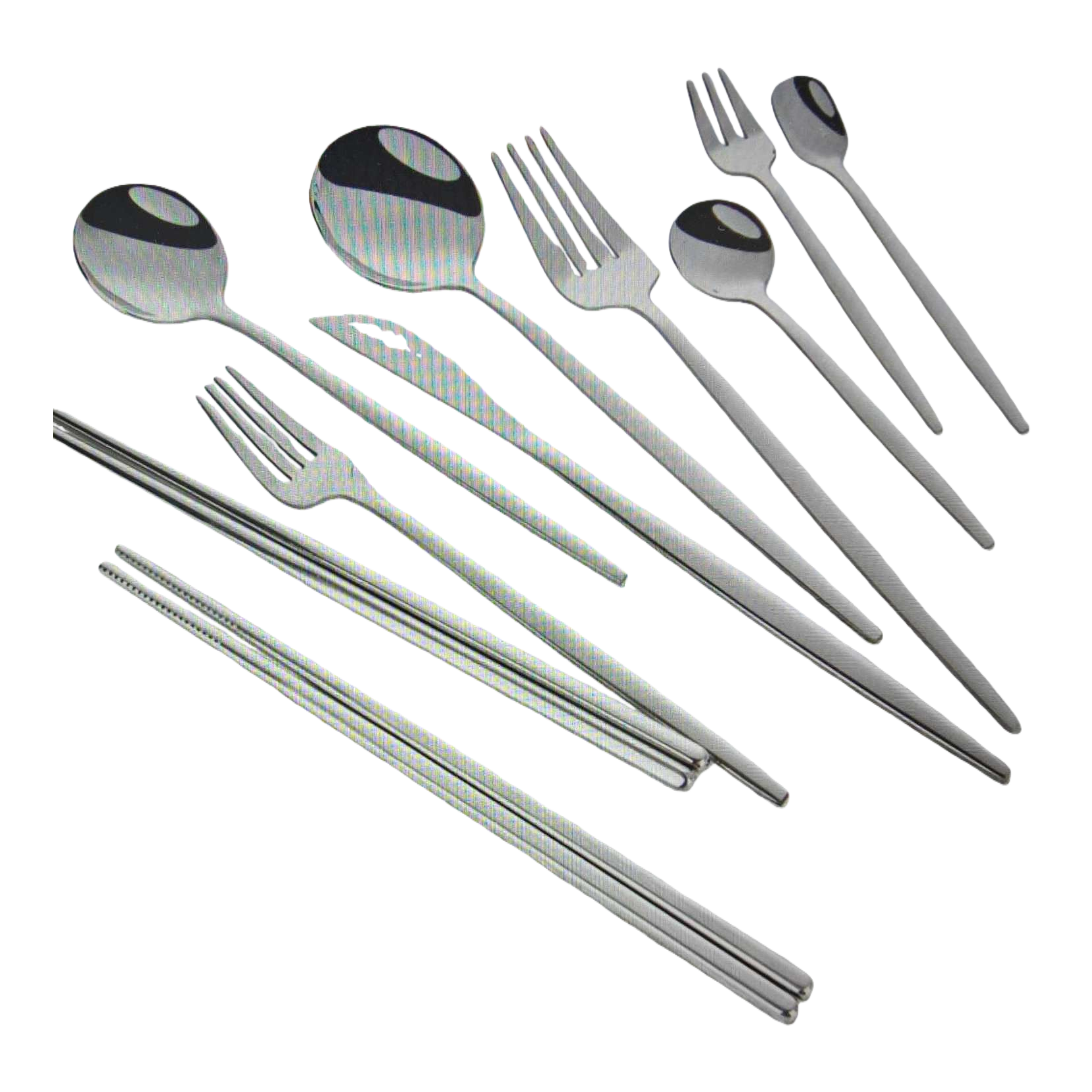 Stainless steel tableware set, three-piece spoon, fork and chopsticks set, for home use, portable and simple style Item Picture