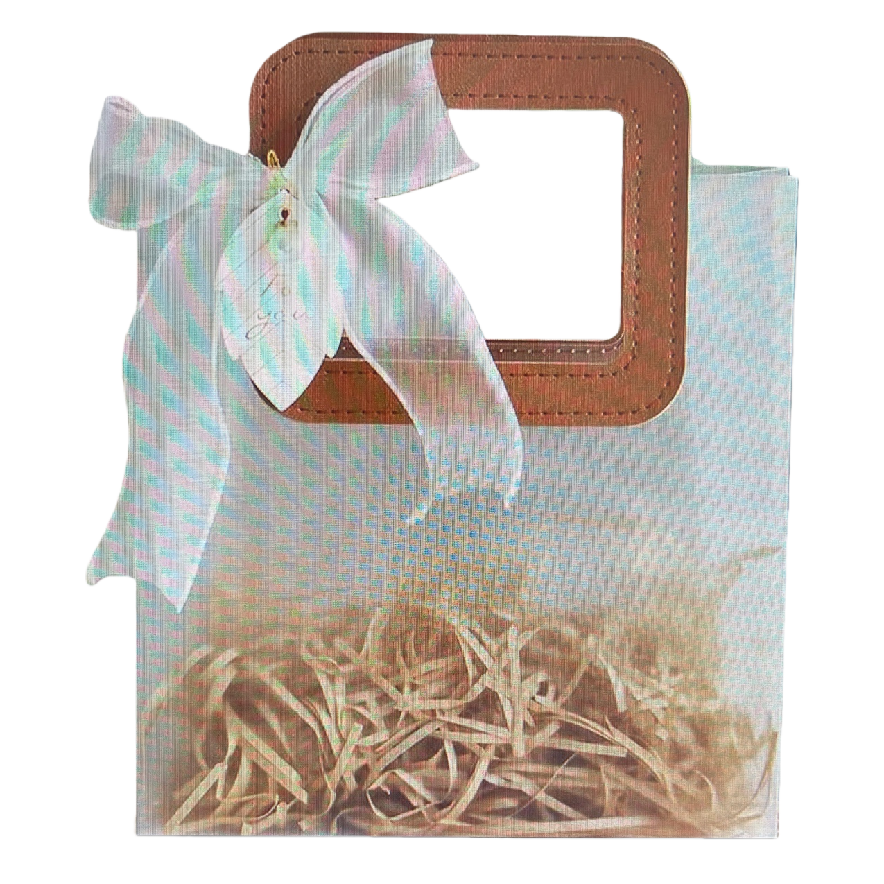 The transparent plastic gift bag is decorated with a brown handle bow Item Picture