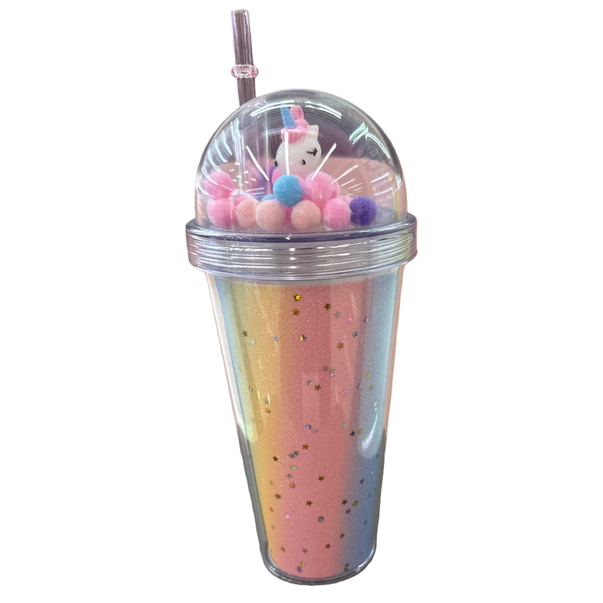 Rainbow gradient star pattern transparent straw cup, high borosilicate glass water cup, girls' ins style Item Picture