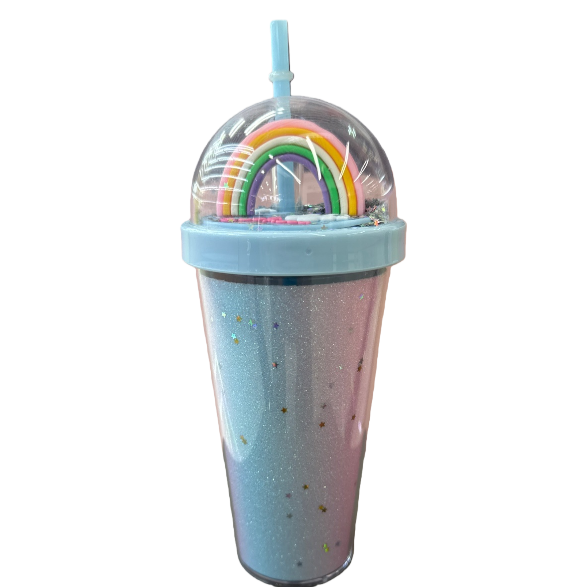 Rainbow decorative straw cup, children's portable waterproof cup, cute cartoon pattern portable water cup Item Picture