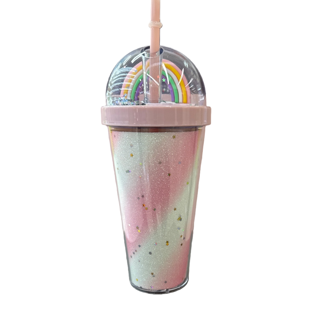 Rainbow star pattern straw cup, children's leak-proof portable water cup, cute cartoon print Item Picture