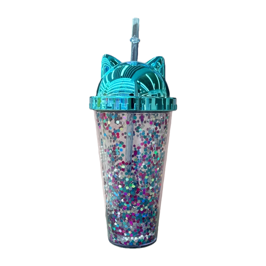 Shiny dot straw cup, children's leak-proof portable water cup, cute cartoon pattern Item Picture