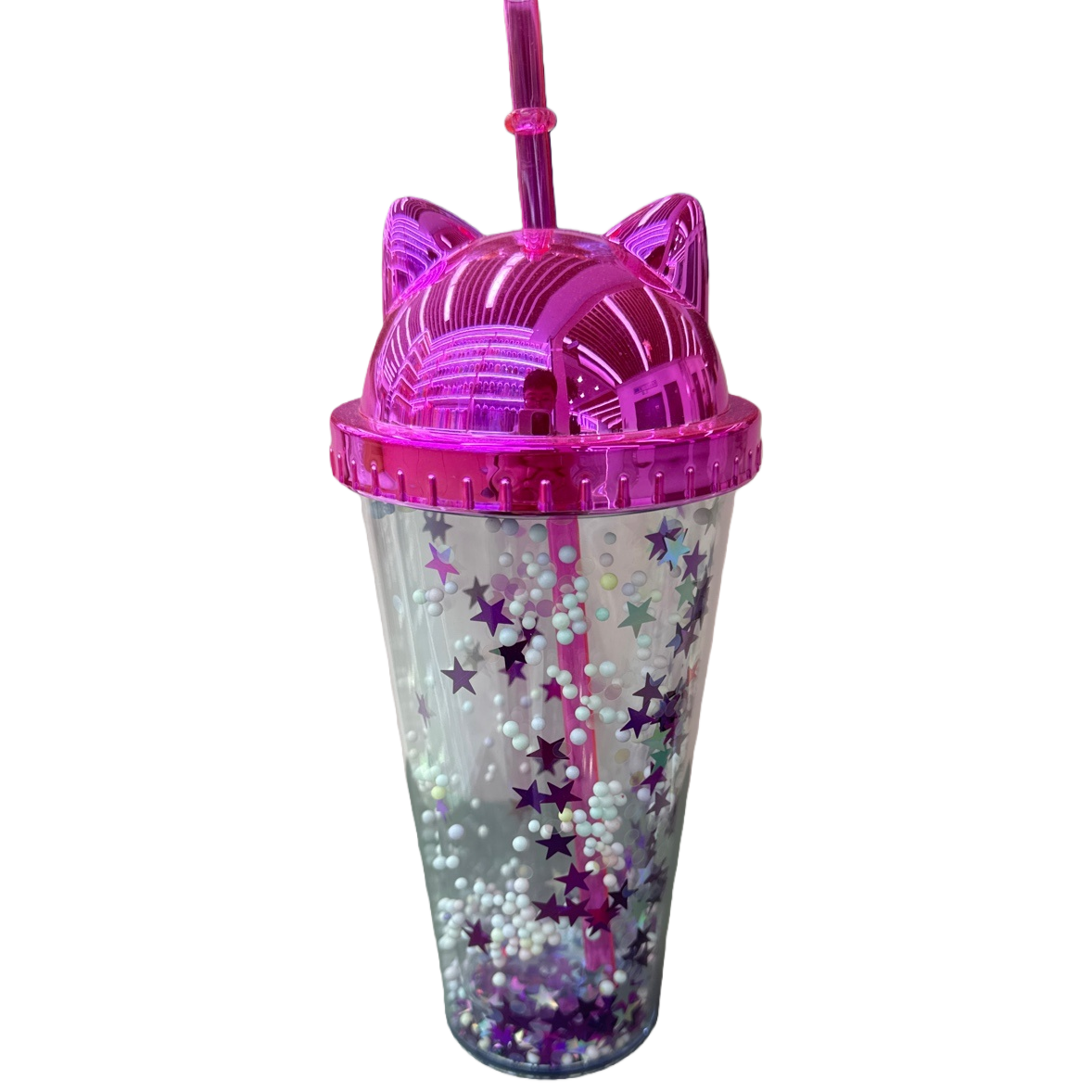 Pink cat-ear straw cup, cute water cup for girls, portable leak-proof travel cup Item Picture