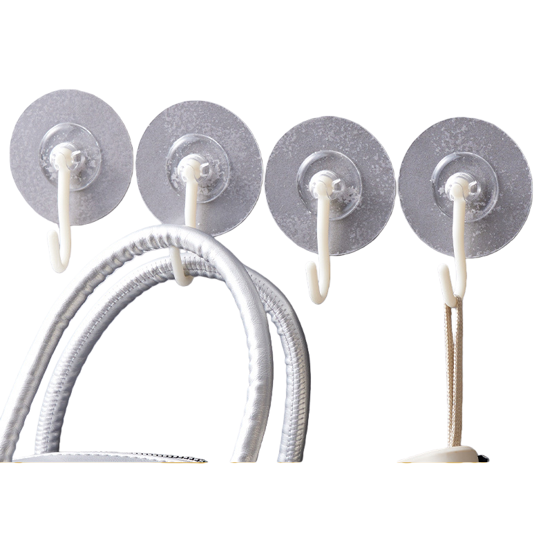 Transparent suction cup, white hook, no need for drilling, bathroom and kitchen load-bearing adhesive hook Item Picture