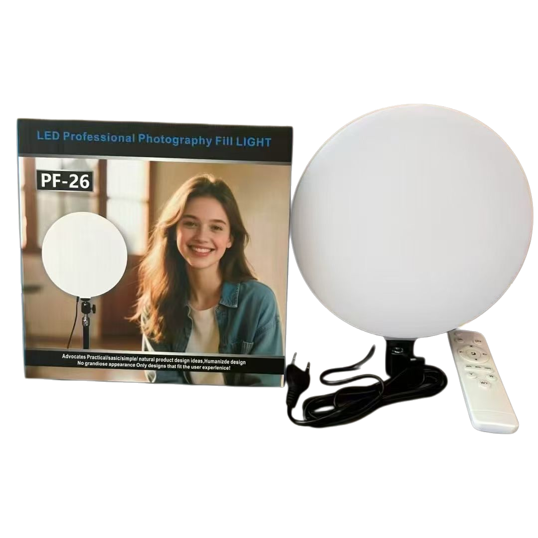 LED Professional Photography Fill LIGHT PF-26 Round fill light with remote control power cord packaging box Item Picture
