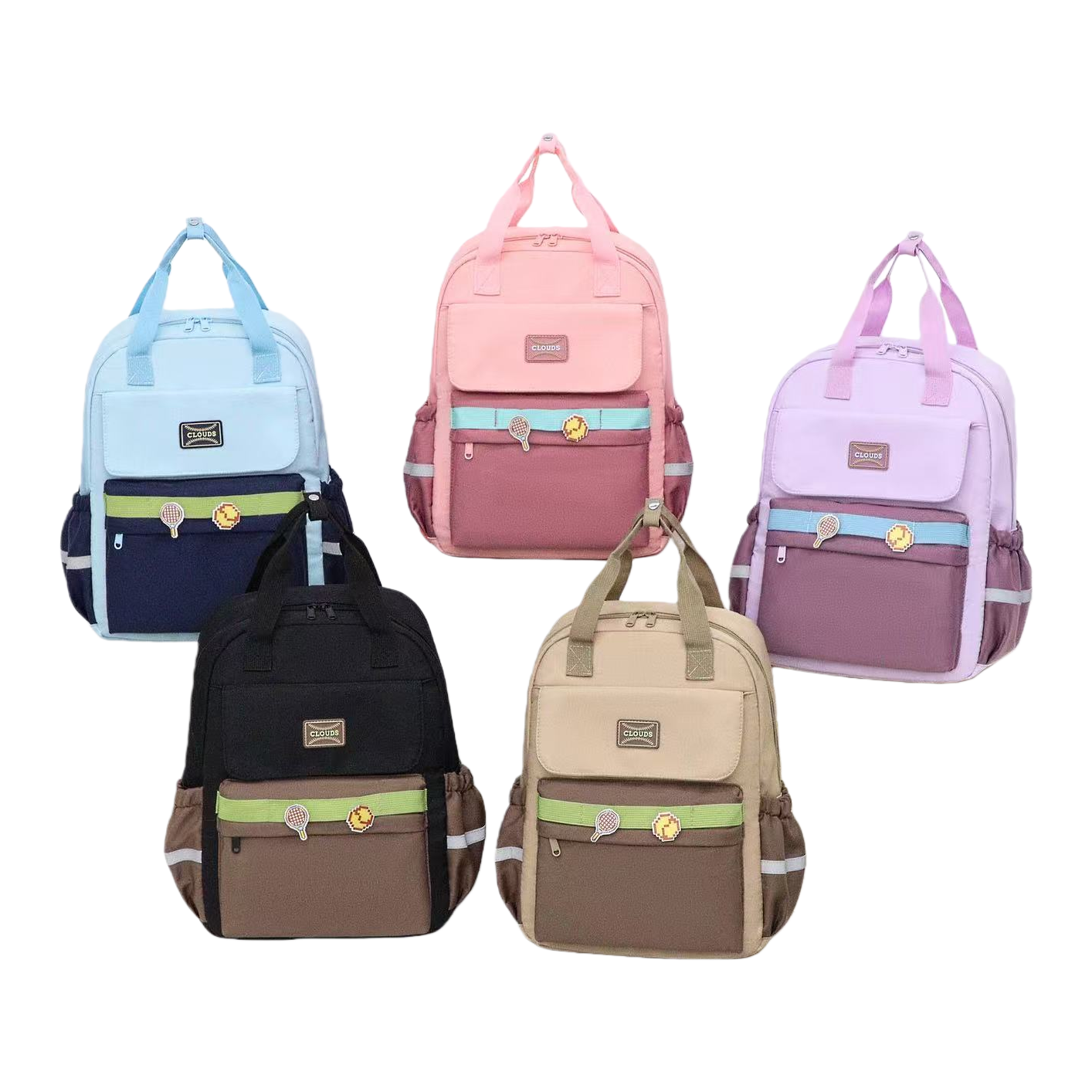 Fashionable sports tennis backpack available in five colors: light blue, pink, purple, black and beige, 40*30*14, 5cm Item Picture