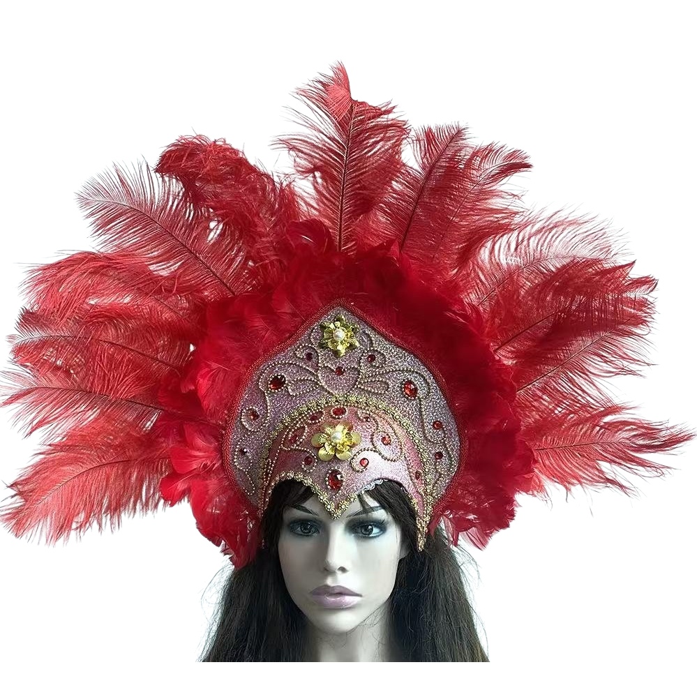 Red feather-decorated headwear, a fashionable and retro bridal party hair accessory Item Picture