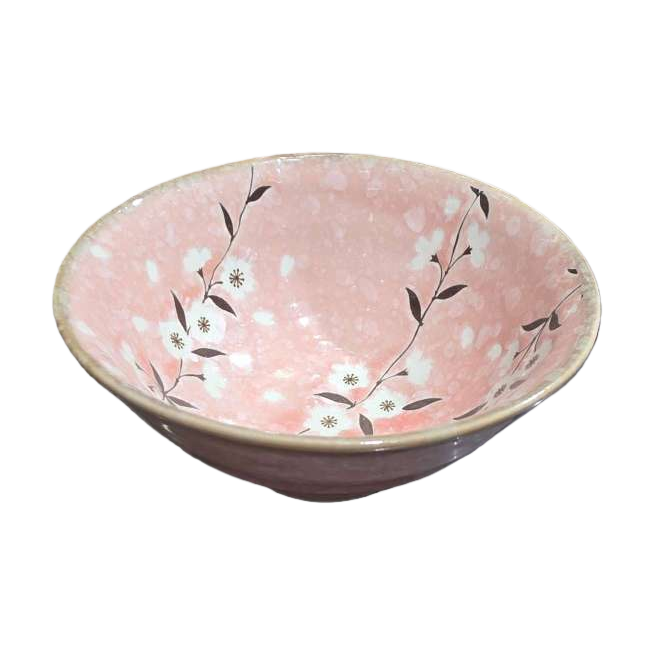 粉色花卉图案陶瓷碗 家用简约餐碗 盛饭盛汤碗白底实物图