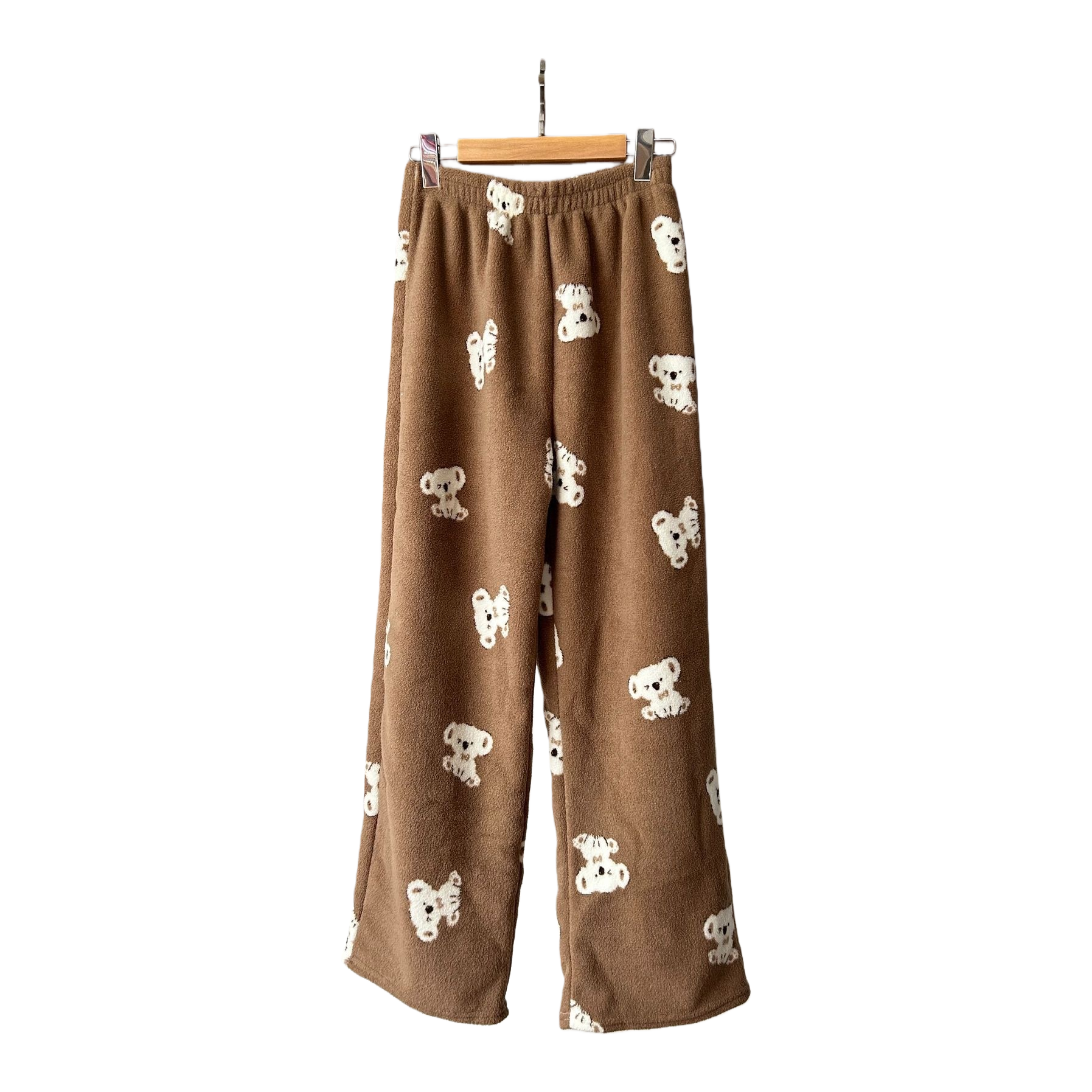 棕色小熊图案裤子白底实物图