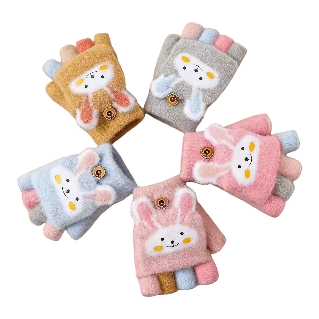 Cute rabbit-patterned children's wool half-finger gloves are warm, anti-slip, breathable and comfortable Item Picture