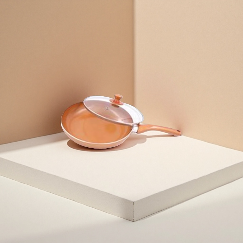 Copper-colored flat pan, household non-stick frying pan, wok, kitchen cookware details Picture