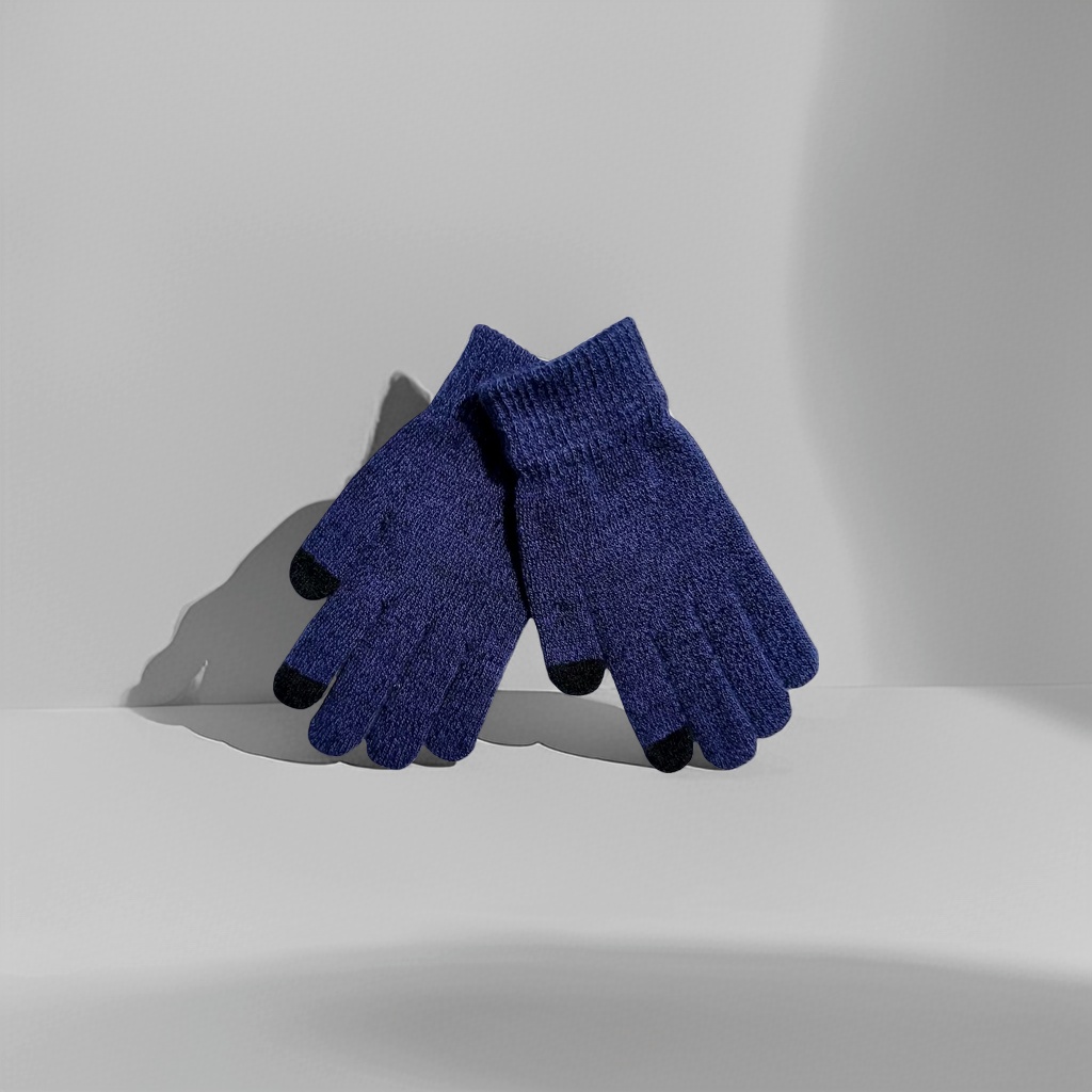 Dark blue knitted gloves, warm and anti-slip children's gloves, suitable for autumn and winter