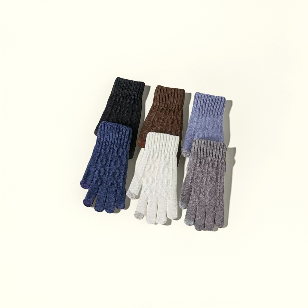 Knitted gloves for women, warm, anti-slip, touch screen, thickened plush gloves for autumn and winter details Picture