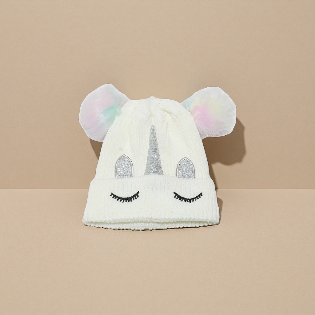 Unicorn-themed knitted cap as the main body, warm woolen cap, a versatile and trendy winter outfit details Picture