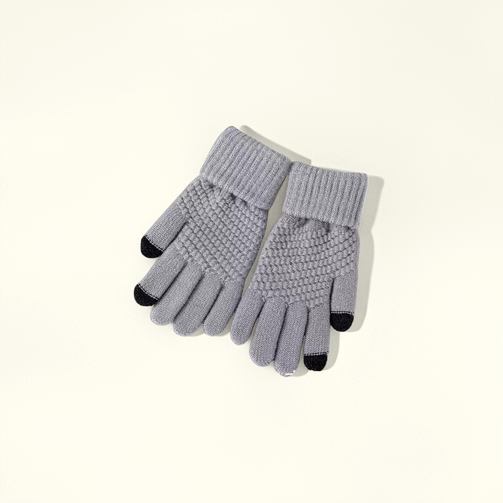 Grey knitted gloves are warm and anti-slip thin hand care products for women in autumn and winter details Picture
