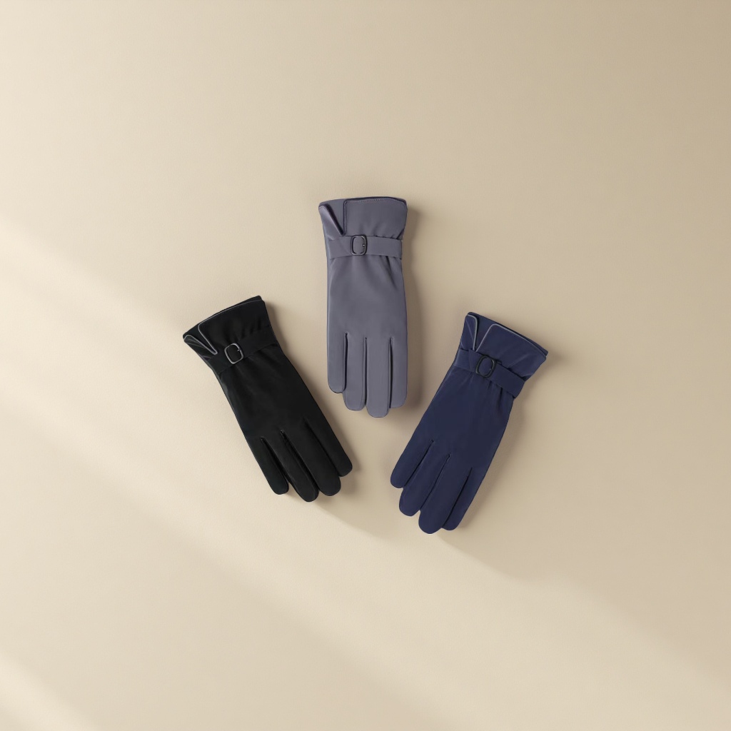 New winter touch-screen anti-slip long-sleeved gloves in black, gray and dark blue with a plush inner buckle design