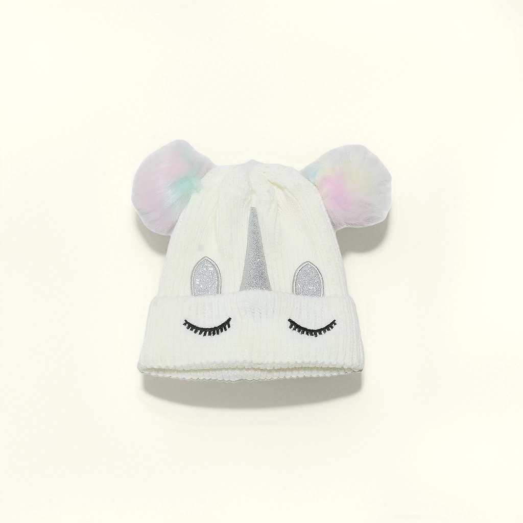Unicorn-themed knitted cap as the main body, warm woolen cap, a versatile and trendy winter outfit Specification image