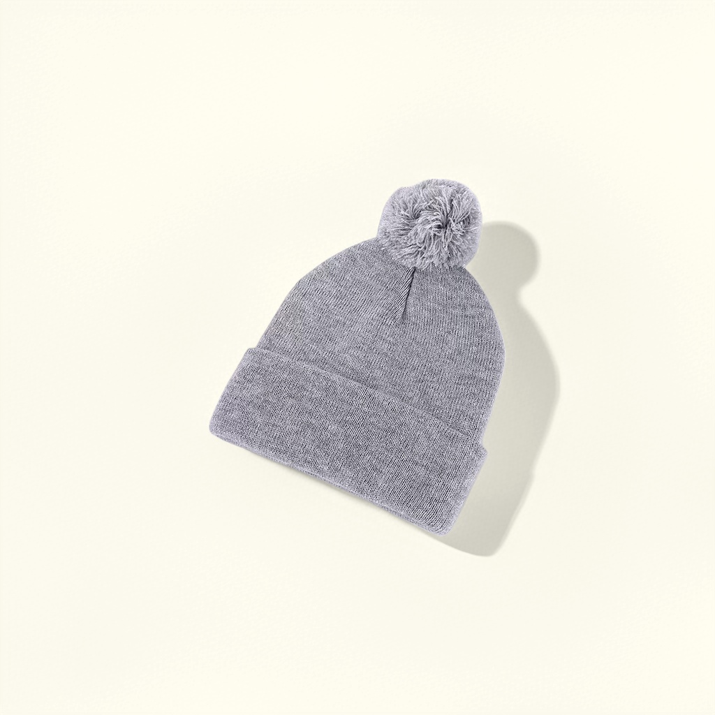Grey woolen hat, warm knitted, suitable for both men and women in autumn and winter