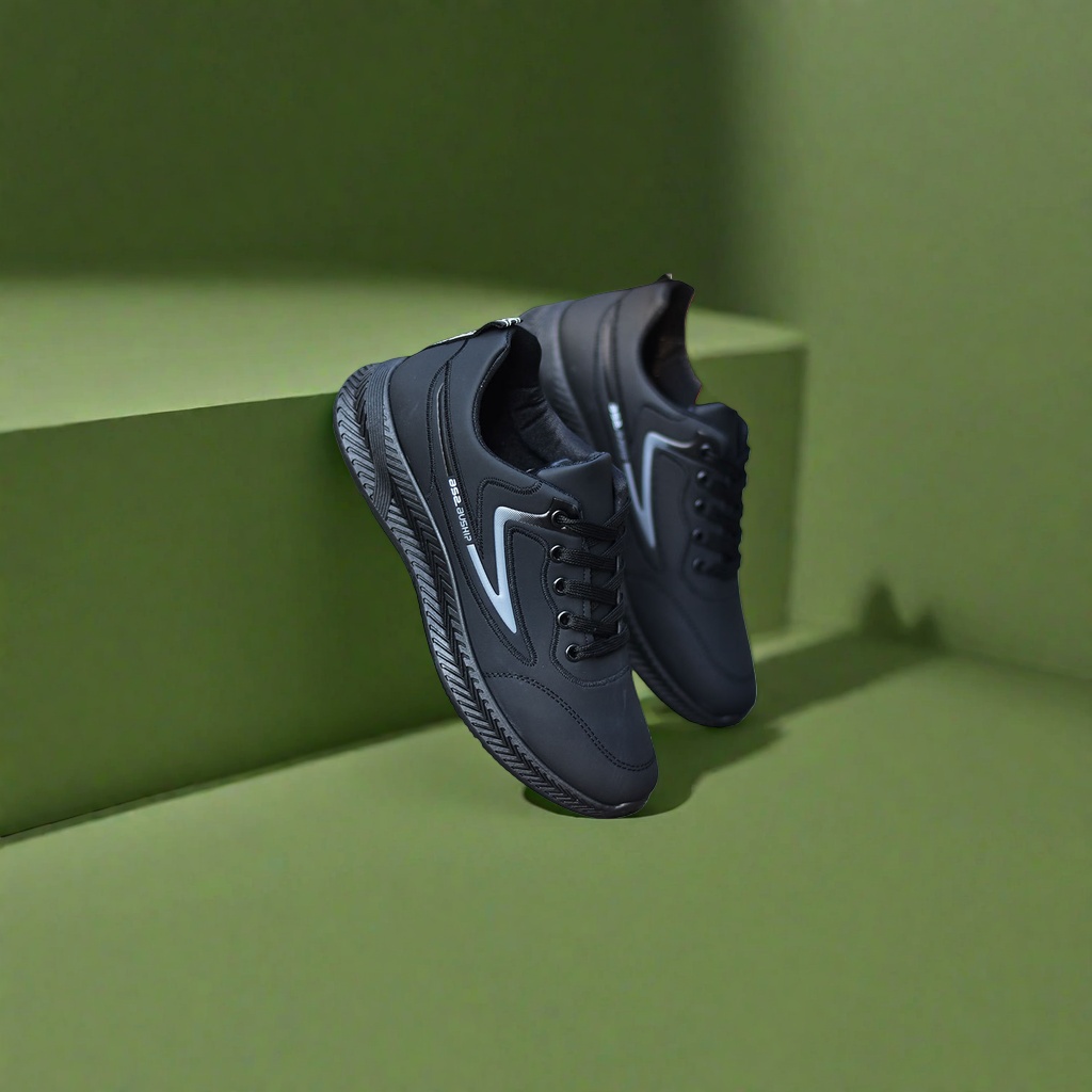 Black sports shoes, men's breathable and shock-absorbing running shoes, size 42