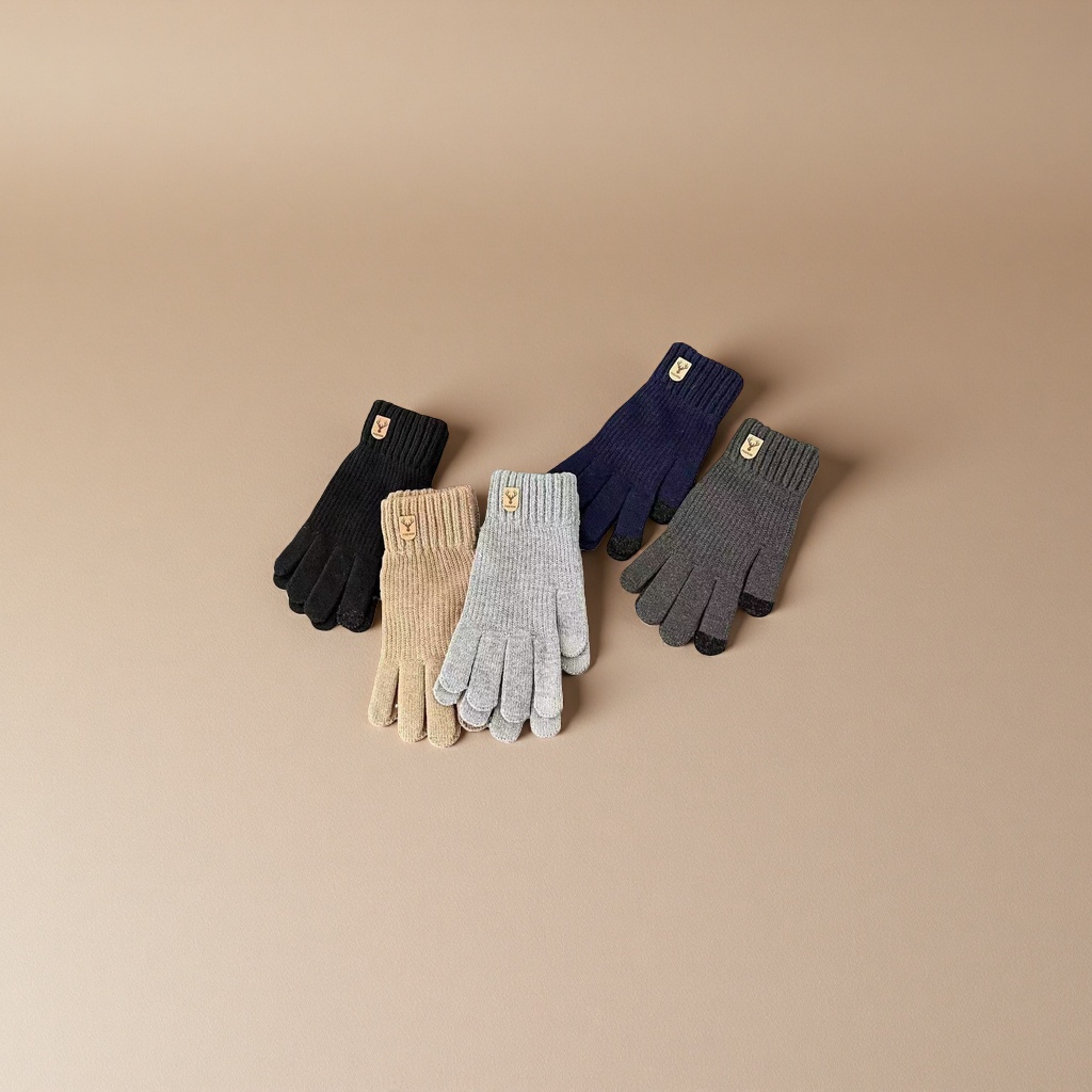 Knitted gloves, warm and anti-slip, thick cotton fleece gloves for women in autumn and winter