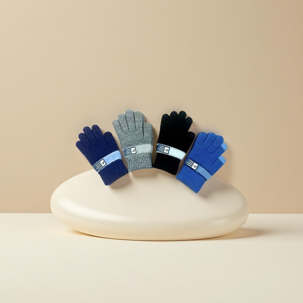 Knitted gloves, warm and anti-slip children's gloves, thickened cotton fleece gloves for autumn and winter