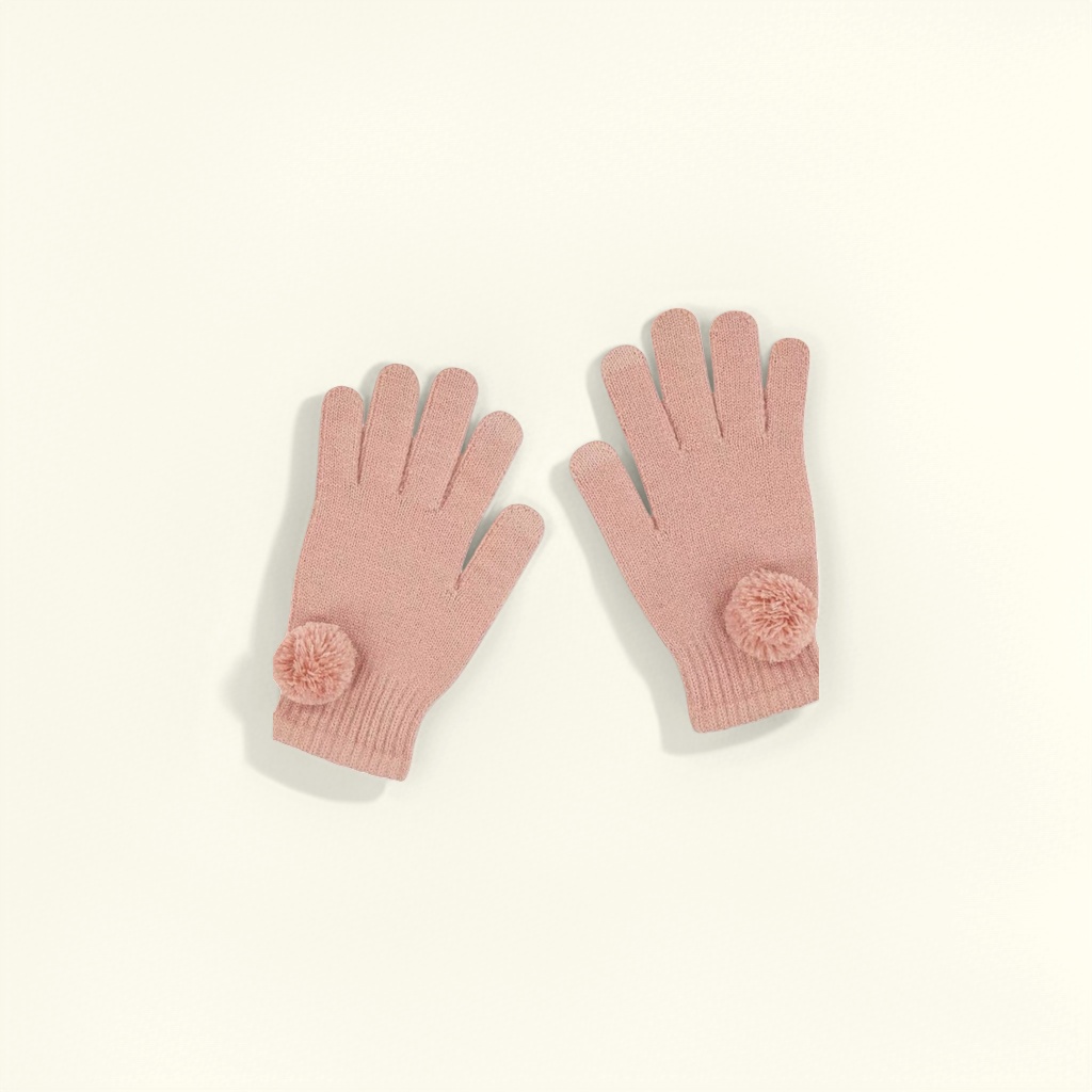 Pink woolen gloves, warm and anti-slip, knitted gloves for women in autumn and winter