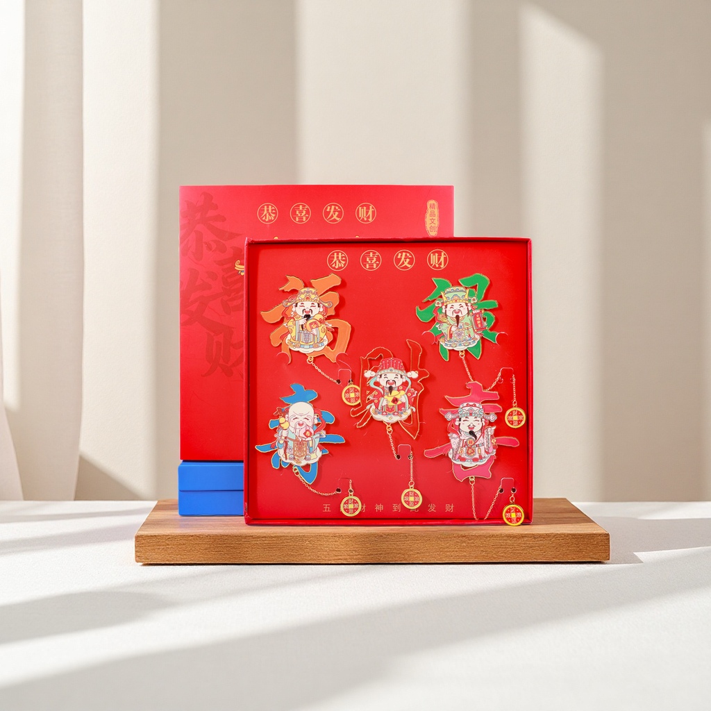 The God of Wealth bookmark Cultural and Creative Fortune, Prosperity, Longevity and Happiness, the God of Wealth Metal Bookmark Creative Spring Festival Gift, Five Gods Arrive at the door, full of good fortune