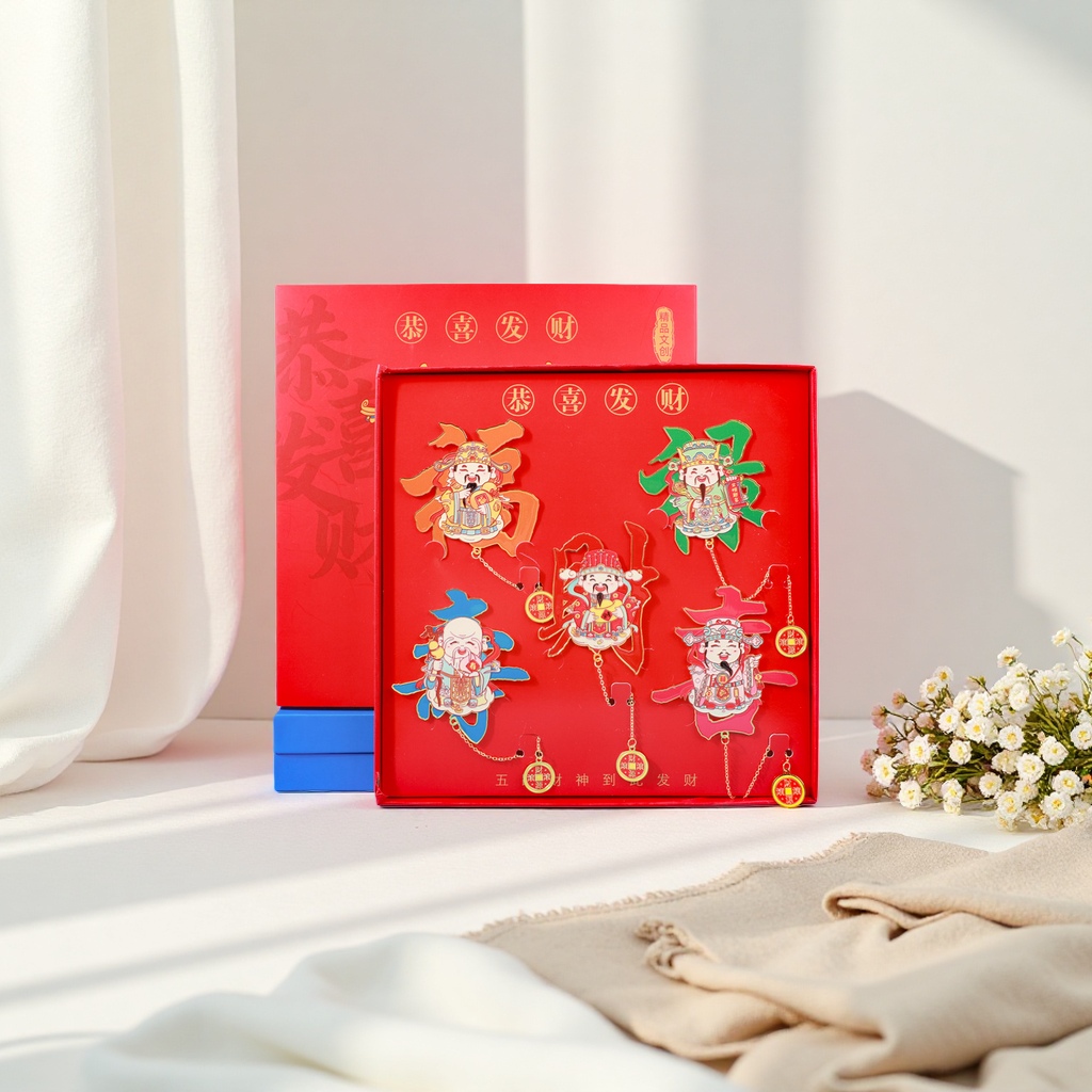 The God of Wealth bookmark Cultural and Creative Fortune, Prosperity, Longevity and Happiness, the God of Wealth Metal Bookmark Creative Spring Festival Gift, Five Gods Arrive at the door, full of good fortune details Picture