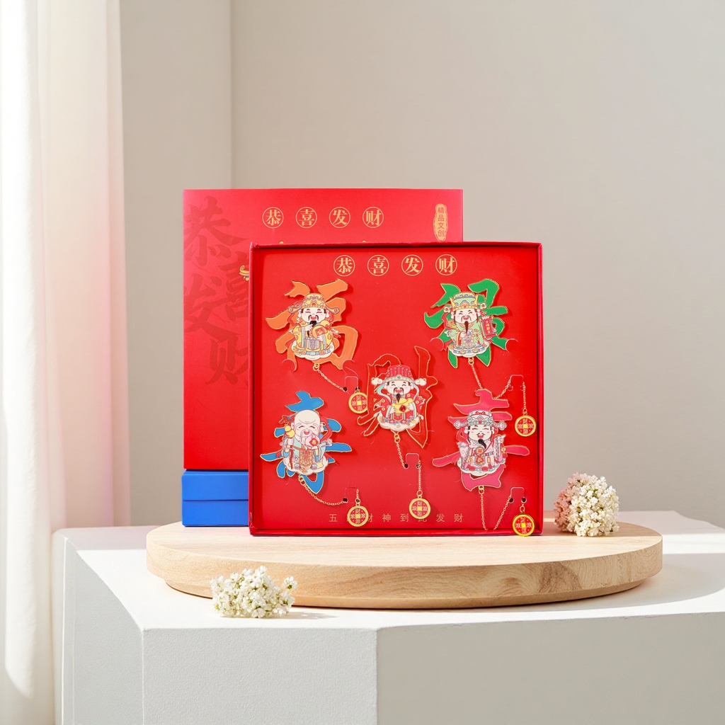 The God of Wealth bookmark Cultural and Creative Fortune, Prosperity, Longevity and Happiness, the God of Wealth Metal Bookmark Creative Spring Festival Gift, Five Gods Arrive at the door, full of good fortune Specification image