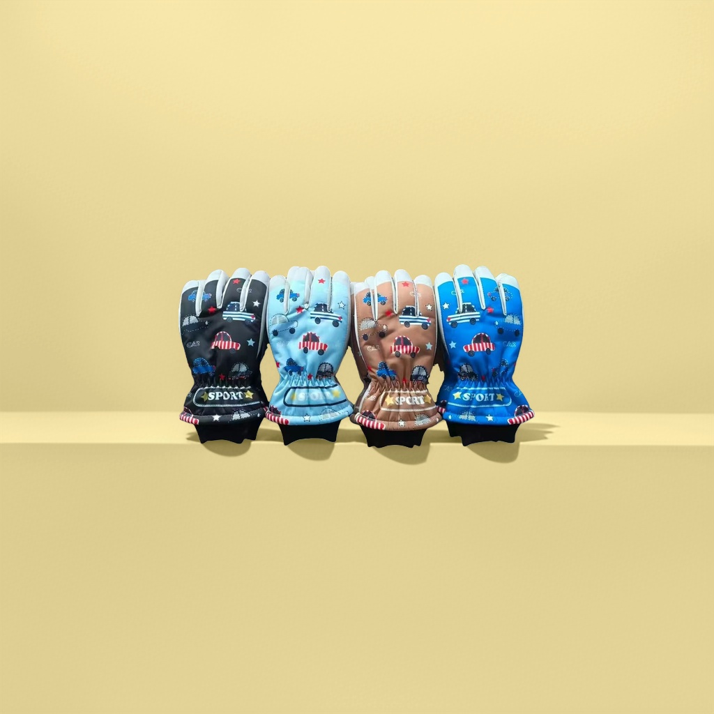 Cartoon car pattern warm gloves for both men and women, autumn and winter cold-proof cycling gloves