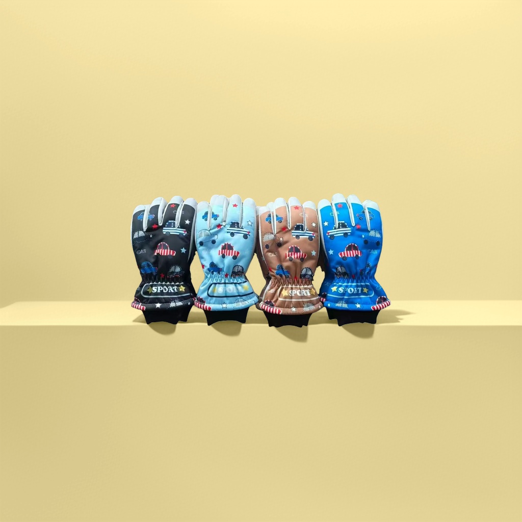 Cartoon car pattern warm gloves for both men and women, autumn and winter cold-proof cycling gloves details Picture