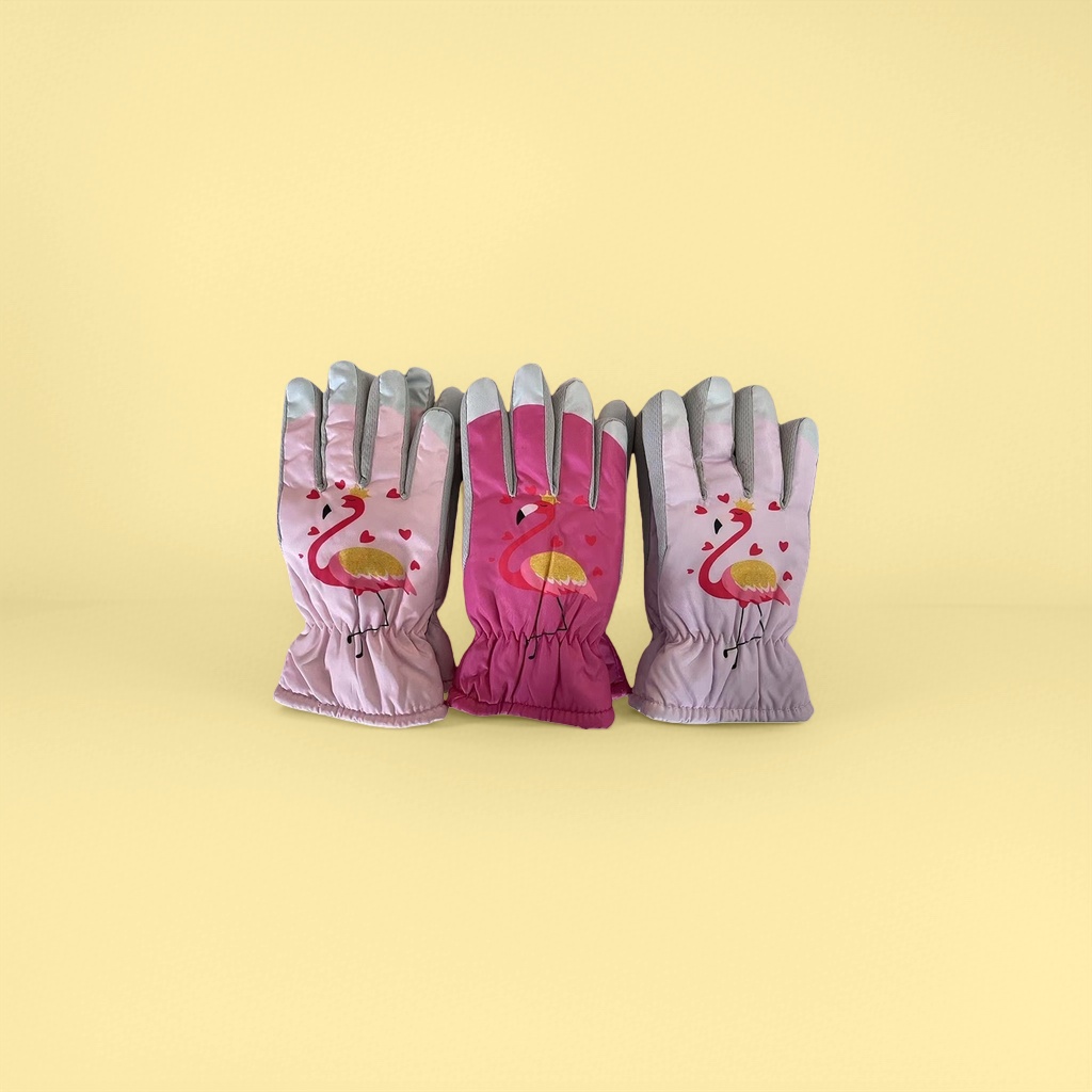 Pink flamingo pattern warm gloves with fashionable printed anti-slip touch screen