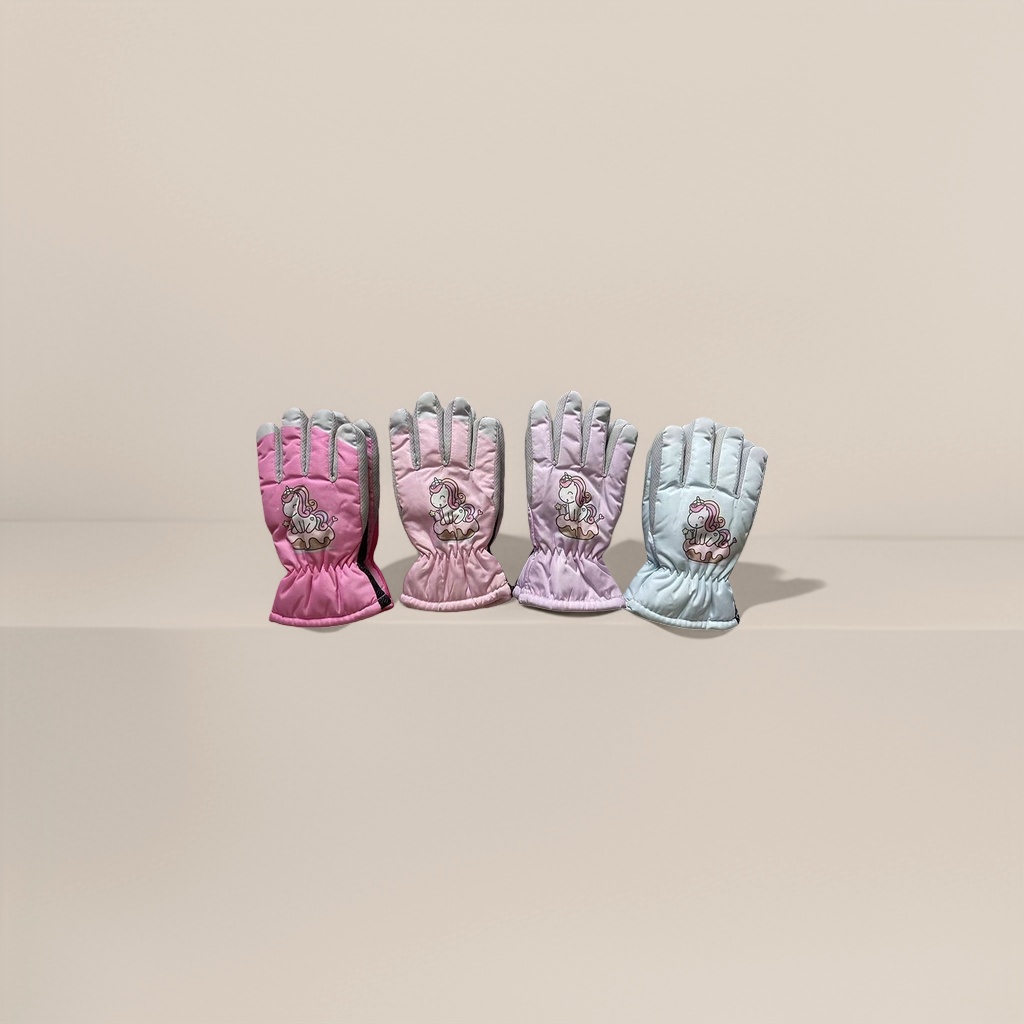 Soft, warm and anti-slip cotton children's gloves with cartoon unicorn pattern for spring and autumn