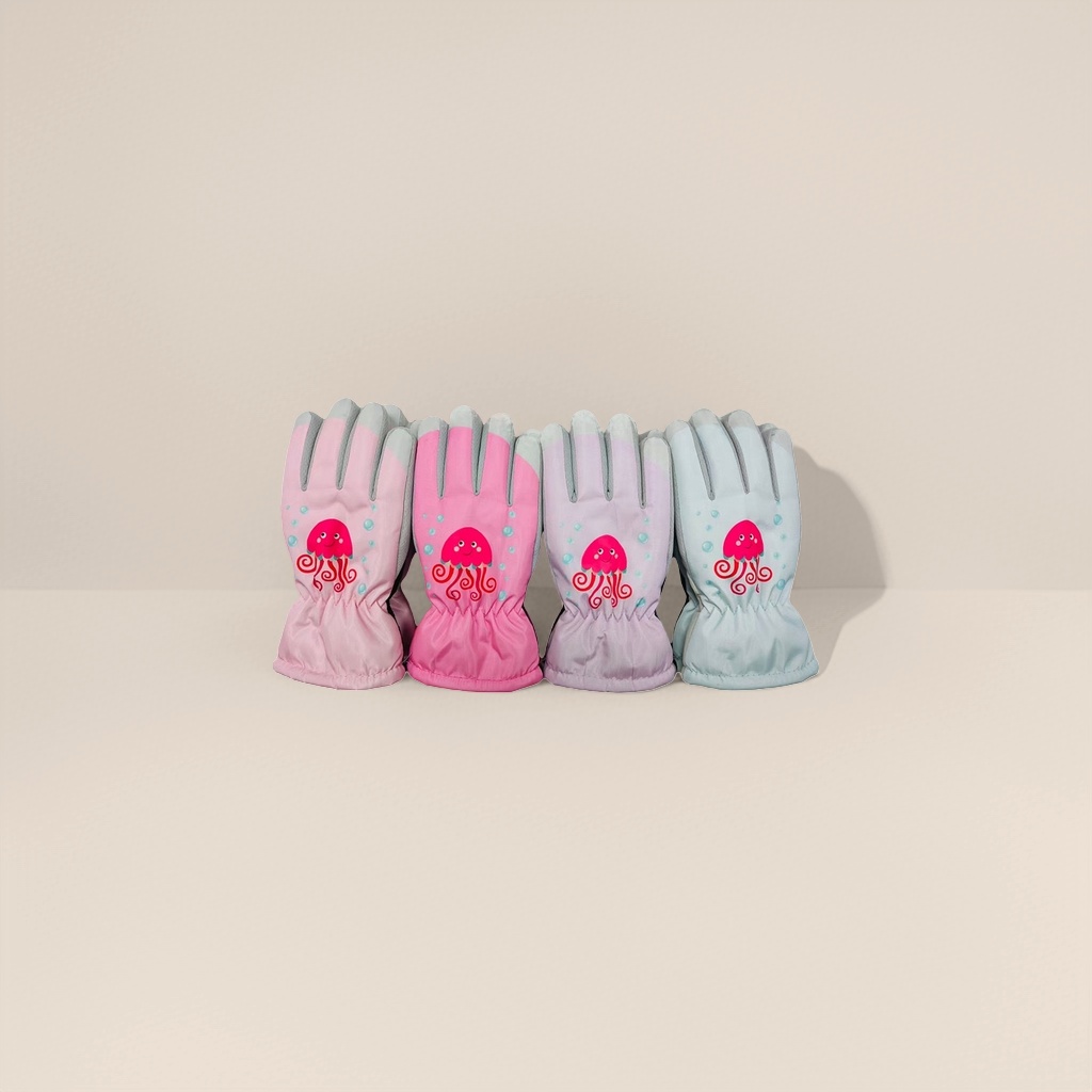 Cartoon jellyfish pattern warm gloves for both men and women, knitted anti-slip hand protection