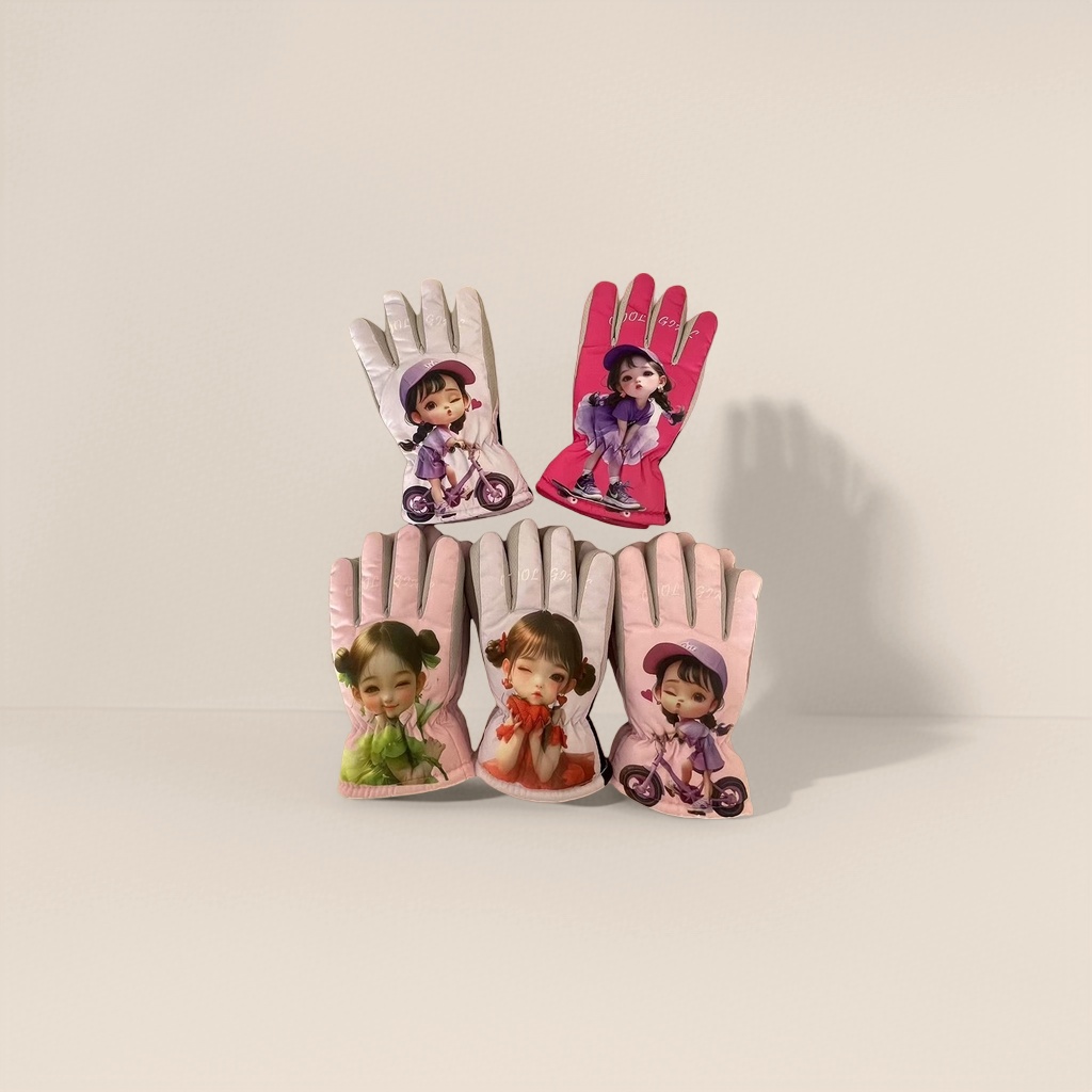 Cartoon-patterned warm gloves for both men and women, anti-slip and thickened for autumn and winter