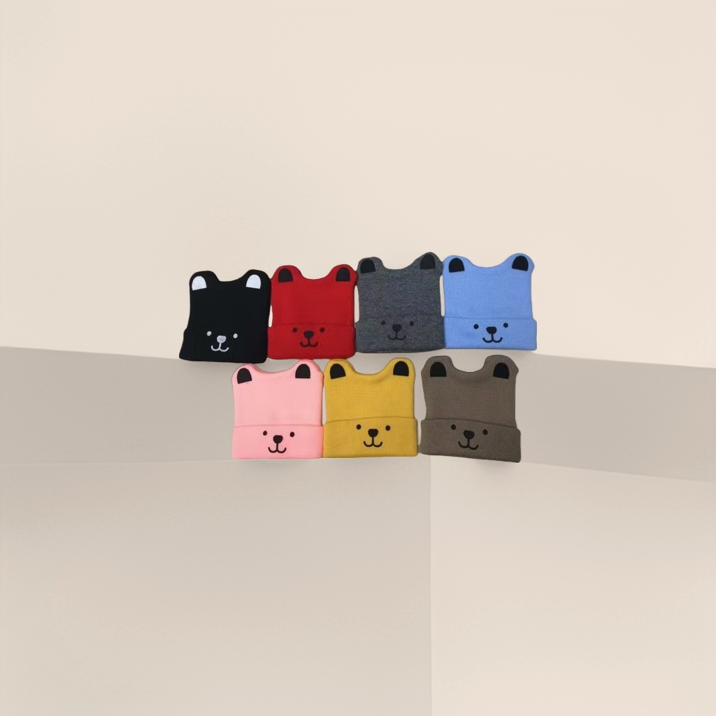 Cute bear face patterned knitted cap, warm woolen cap, winter children's cap Application Scenario