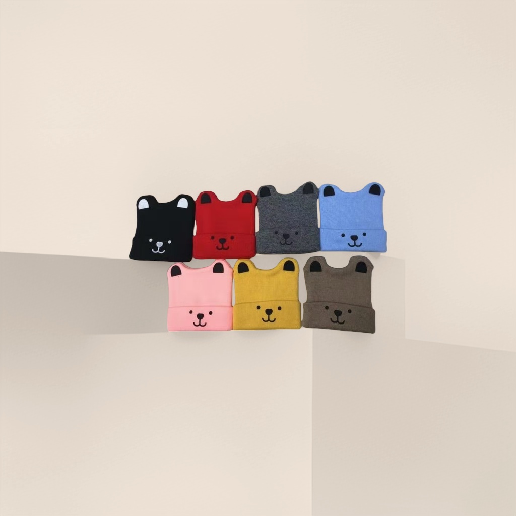 Cute bear face patterned knitted cap, warm woolen cap, winter children's cap Specification image