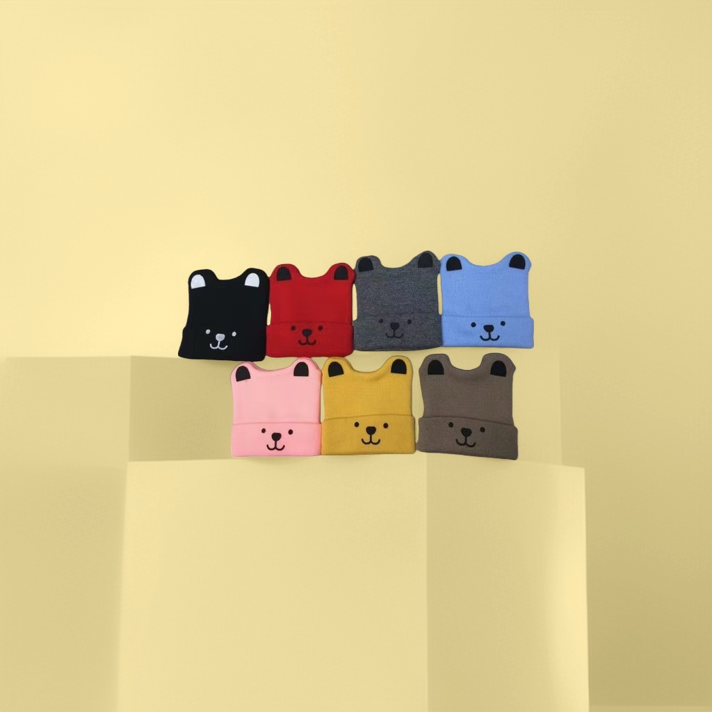 Cute bear face patterned knitted cap, warm woolen cap, winter children's cap details Picture
