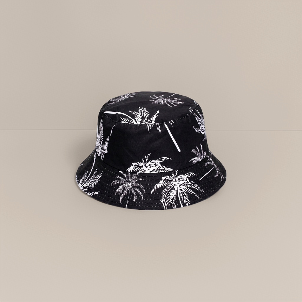 Sombrero de pescador con patrón de palmera negro protector solar transpirable plegable visera de verano Specification image