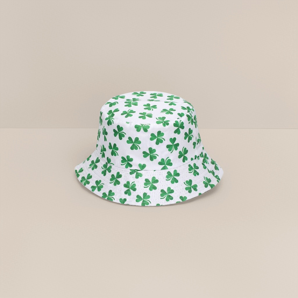 The green clover-patterned fisherman's hat is fashionable and versatile, providing sun protection and shade for both men and women Specification image