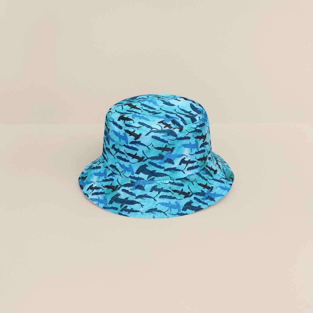 Blue shark-patterned fisherman's hat for both men and women, sunshade and sun protection, adjustable brim Specification image