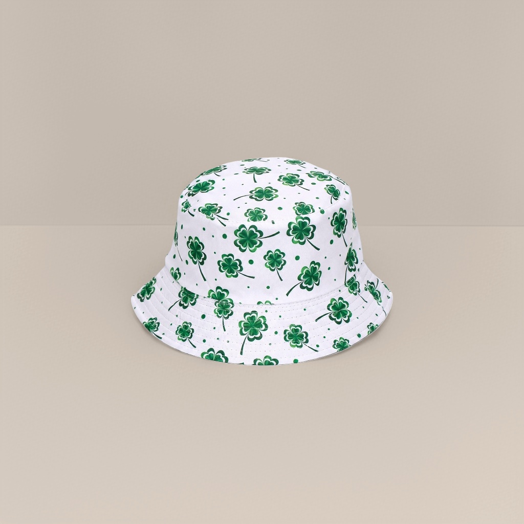 Green clover-patterned fisherman's hat is a fashionable and versatile sun-protective cap Specification image