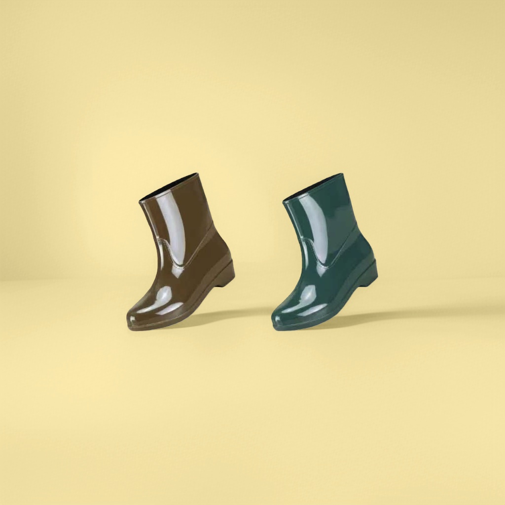 Brown and green two-color rain boots available, waterproof and anti-slip, spring and autumn outdoor rain boots for women