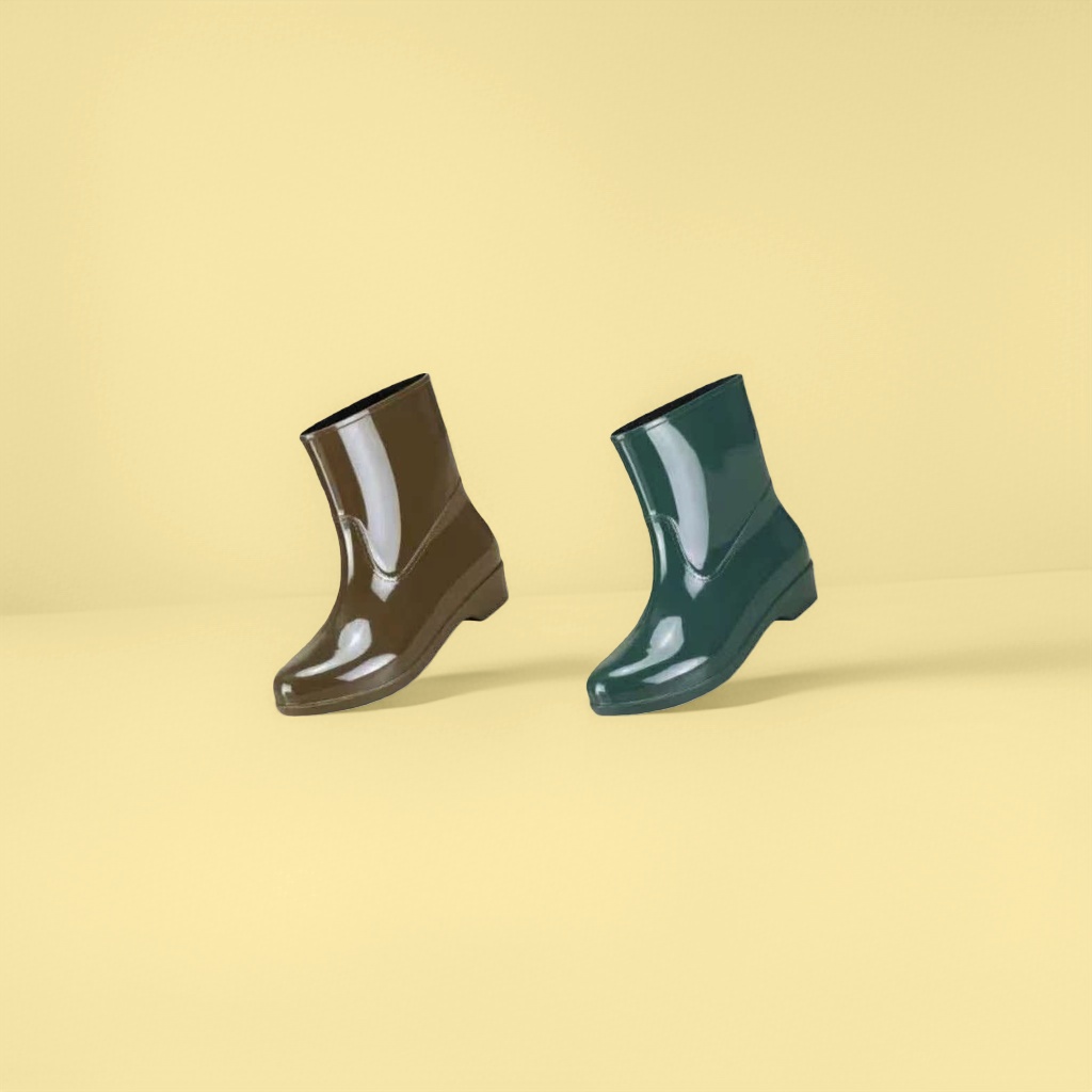Brown and green two-color rain boots available, waterproof and anti-slip, spring and autumn outdoor rain boots for women details Picture