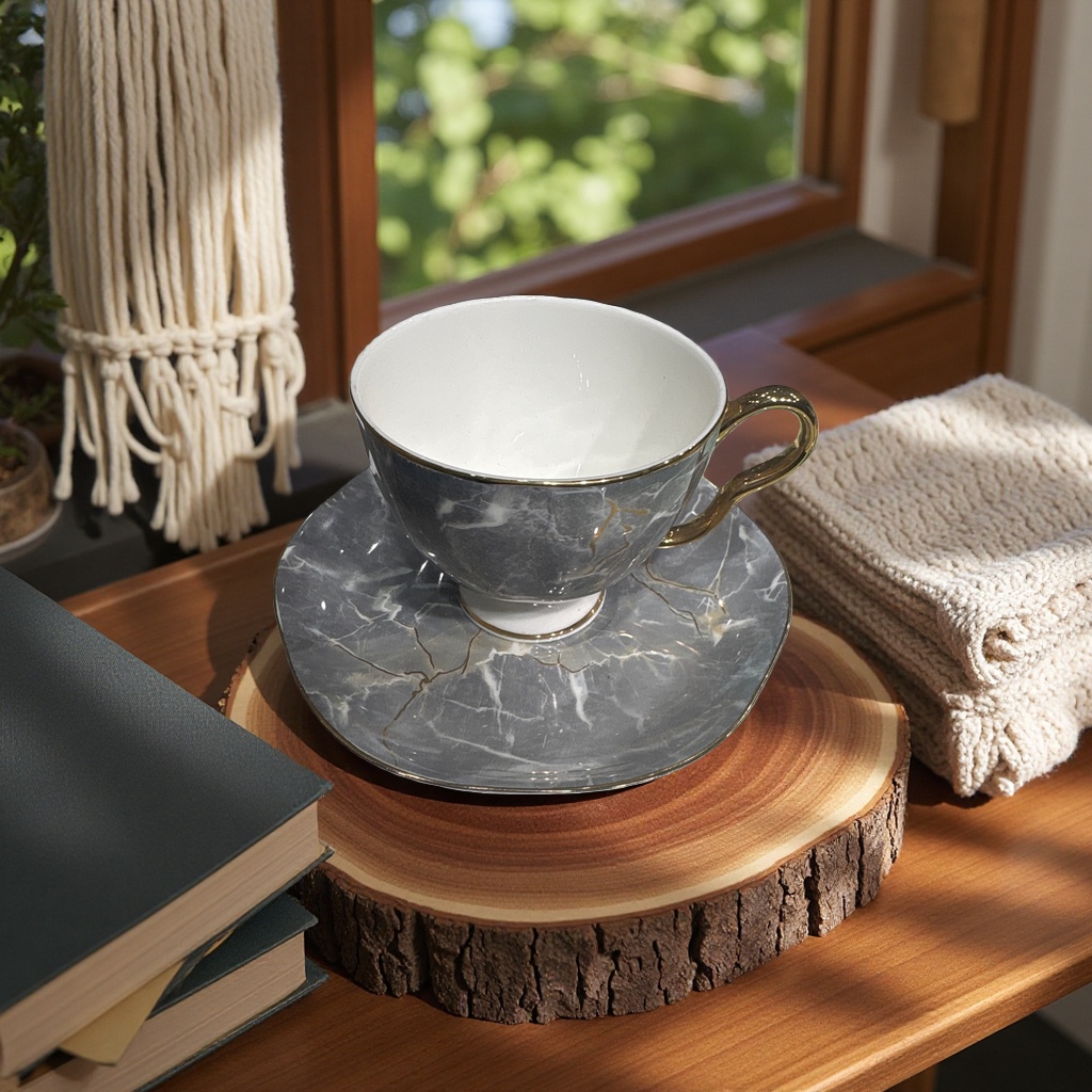 大理石纹+茶杯和茶托产品图
