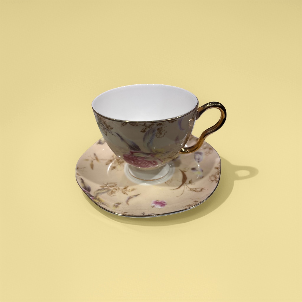 精致花卉图案+茶杯和茶托细节图