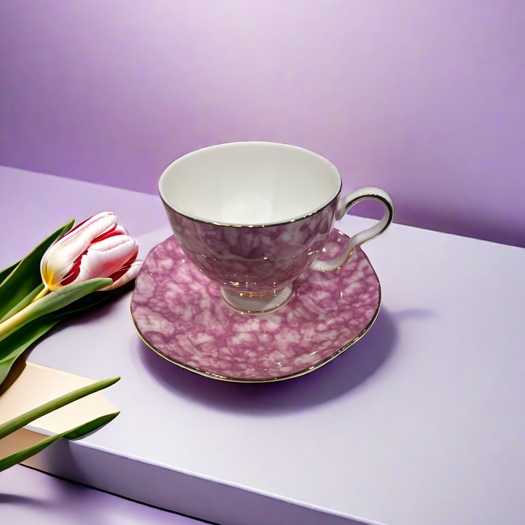 紫色花纹+茶杯和茶托细节图